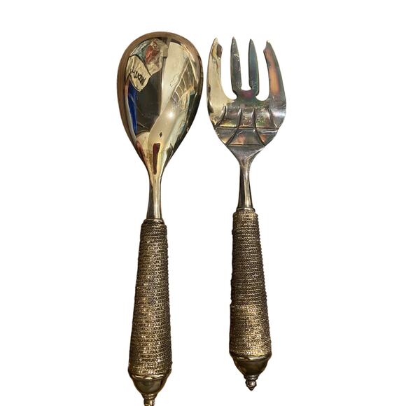 Vintage Alan Lee Collection Horn/Metal Salad Server Set NEW - Picture 3 of 3